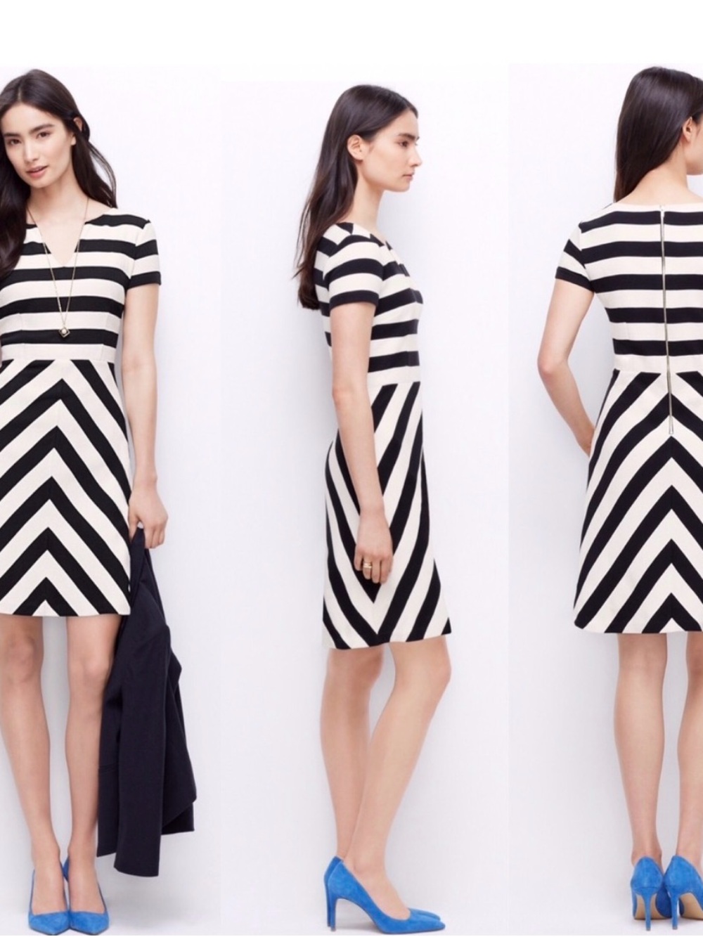 Ann Taylor Black and White Chevron Fit-and-Flare Dress